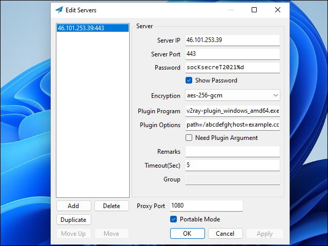 Shadowsocks with V2Ray plugin specified on Windows client